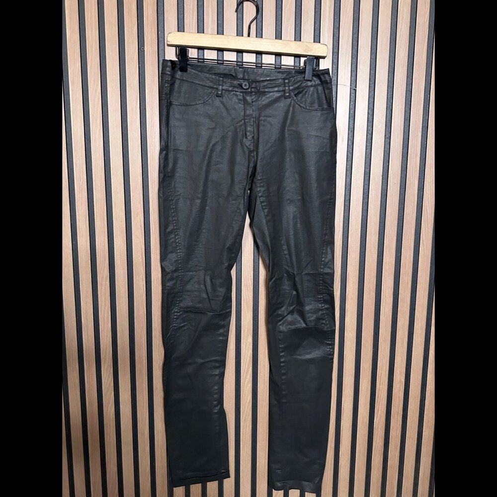 Ilaria Nistri Pants 40 Womens Black Wax Low Rise Ankle Suede Stretch Fabric